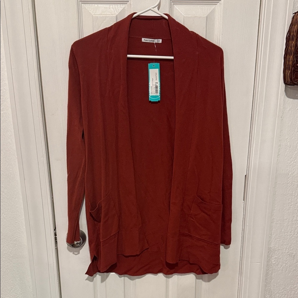 Pink Clover Rust Open Front Cardigan